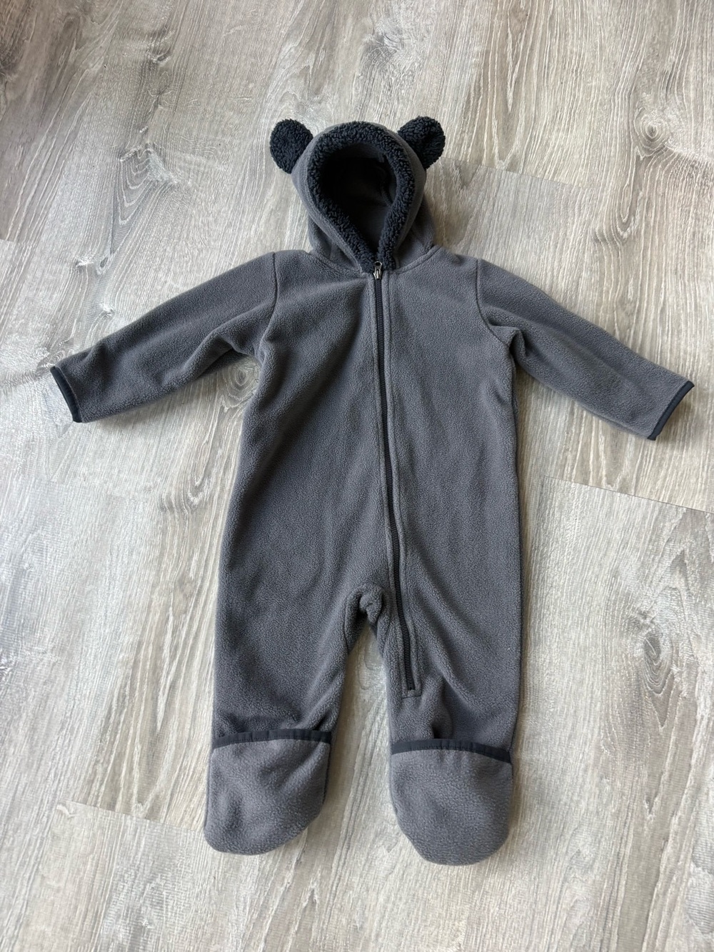Columbia Gray Fleece Hooded Baby One-Piece Winter Bunting Suit Bear Ears toddler